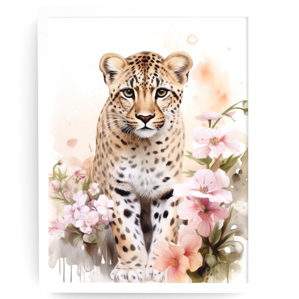 Watercolor Leopard Portrait Wall Art Illustration Print Poster Unframed